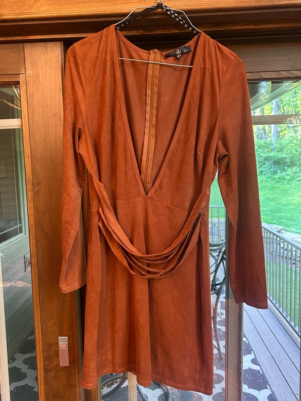 Missguided Rust Suede-Look Long Sleeve Draped Mini Dress